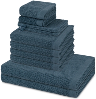 Möve Bliss 8 tlg. Frottier-Set - 2 X Handtuch (50 X 100cm), 2 X Duschtuch (67 X 140cm), 2 X Gästetuch (30 X 50cm), 2 X Waschhandschuh (15 X 20cm) - 500 - Steel blue