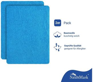 NatureMark Spannbettlaken Frottee Spannbettlaken, 80% Baumwolle / 20% Polyester, Gummizug: rundum, (2 Stück), 2er Set Kinder Spannbettlaken Frottee, Spannbetttuch 80% Baumwolle / 20% Polyester, für Babybett und Kinderbett, 70x140 cm - Türkis