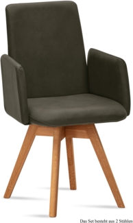 Armlehnstuhl drehbar (2er-Set) Donny 52x92x60 Eiche geölt/Khaki