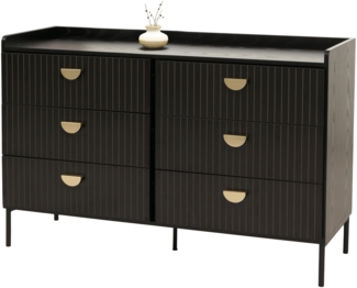 Kommode HWC-O39, Highboard Schrank, 6 Schubladen Melamin MDF 80 x 120 x 44 cm ~ Holzoptik schwarz