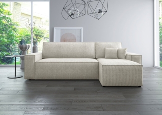 Luxusbetten24 Ecksofa Lazy, 244 cm breit, Cordstoff mit Schlaffunktion und Stauraum