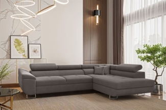 Ecksofa Schlafsofa Sofa CARMELO in Stoff Nova Grau Ottomane Rechts