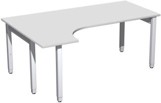 PC-Schreibtisch '4 Fuß Pro Quadrat' links höhenverstellbar, 180 x 120 x 68-86cm, Lichtgrau / Silber
