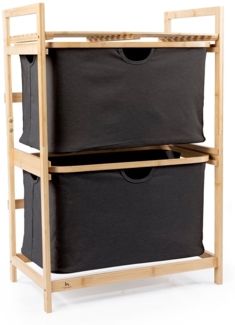 HENNEZ Badezimmerregal 2 Fächer | Bambusregal mit Ablage und 2 Körben | Badregal mit Schubladenboxen | Standregal – ideal als Kommode & Wäschesammler | Wäschesortierer mit Stoff Schubladen | Holzregal