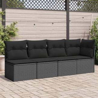 vidaXL Gartensofa mit Kissen 4-Sitzer Schwarz Poly Rattan 365964