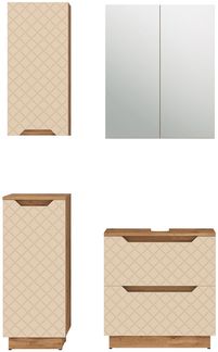 Badmöbel-Set Lotta Eiche/Kaschmir mit Kachelstruktur 4 Teile Vicco