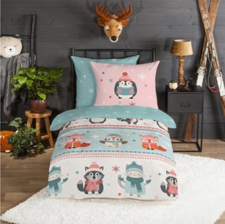 TRAUMSCHLAF Bettwäsche Winterliche Tierfreunde, Flanell, 2 teilig, besonders weich und warm