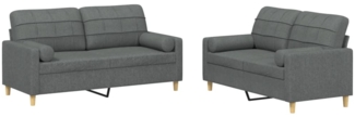 vidaXL 2-tlg. Sofagarnitur mit Kissen Dunkelgrau Stoff 3201291