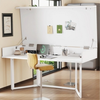 Merax Schreibtisch klappbarer Bürotisch platzsparender Arbeitstisch (1-St, multifunktionaler Computertisch für Homeoffice, Büro, Schlafzimmer), Schreibtisch 120×55cm mit Hydrauliksystem & integrierter EU-Steckdose