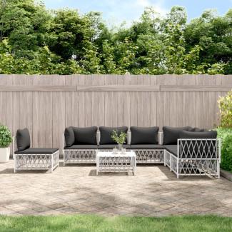 vidaXL 8-tlg. Garten-Lounge-Set mit Kissen Weiß Stahl 3186890