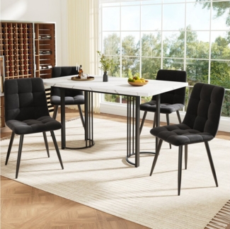 OKWISH Esstisch Essgruppe,Esstisch mit Stühlen Set, Moderner Küchentisch Set (Essgruppe 5-teilig Ausziehbar für 4 Personen Samt Esszimmerstühle, MDF Esstisch mit Metallgestell & Ergonomischem Design, 5-St)