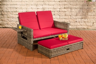 CLP Polyrattan Sofa Ancona 5mm,grau-meliert rubinrot