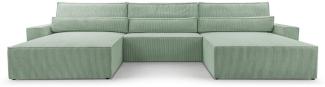 MOEBLO Wohnlandschaft DENVER U, Eckcouch aus Cordstoff Ecksofa U-Form Cord Sofa Couch Polsterecke U-Sofa - 410x85x200cm, mit Bettkasten und Schlaffunktion