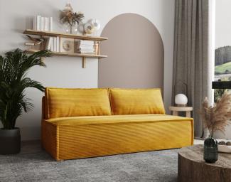 Sofa Designersofa EMMA 3-Sitzer mit Schlaffunktion in Stoff Zoom Senfgelb