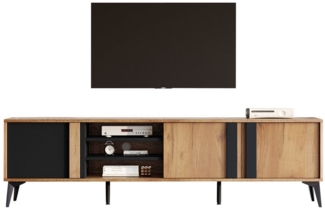 MODFU Lowboard Rustikales Braun-TV-Schrank (Fernsehtisch,TV-Board,TV-Ständer, TV-Kommode, 1 St, 3 Türen und 3 offene Fächer), für Fernseher bis 80 Zoll