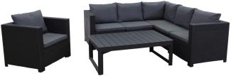 Keter Provence Garten-Lounge, Eck-Sofa mit grauen Kissen und höhenverstellbarem Tisch und Sessel, wetterfest