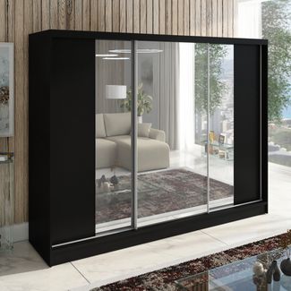 Schwebetürenschrank VENA 3-türig Schrank 200 cm (mit Spiegel) Farbe: Schwarz