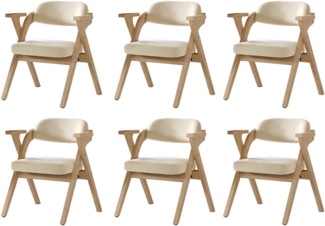 Merax 6 klappbare Esszimmerstühle, 6er-Set, Polsterstühle aus Massivholz, bequem und atmungsaktiv, faltbar und verstaubar, Samtkissen, Beige