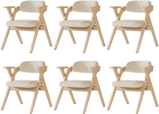 Merax 6 klappbare Esszimmerstühle, 6er-Set, Polsterstühle aus Massivholz, bequem und atmungsaktiv, faltbar und verstaubar, Leinen, Beige