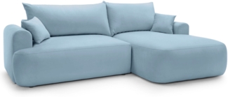 Selsey 'Ovo' Ecksofa mit Schlaffunktion, Stauraum und Samtbezug, hellblau, rechts, 93 x 260 x 165 cm