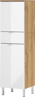 Midischrank >M-415< (BxHxT: 34x120x34 cm) in hellbraun | weiss