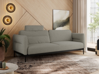 Sofa mit Schlaffunktion, schwarze MetallStoff, mobile Kopfstütze, Schlafsofa mit losen Kissen - SALENTO - Hellgrau Boucle