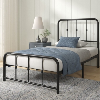 ZINUS Bettgestell Florence, Bett mit Kopf- und Fussteil, (90x200 cm & 140x200 cm) (Schwarz, 90x200 cm), Inklusive Lattenrost, Hohe Stabilität, Leichter Aufbau