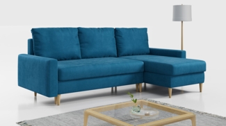 Ecksofa - L-form mit Schlaffunktion und Bettkasten - LANG - Blau Mikrofaser