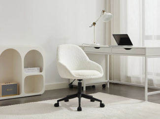 Vente-unique - Bürostuhl höhenverstellbar - Bouclé-Stoff - Elfenbeinweiß - NAODY