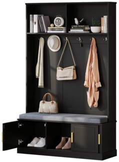 Refined Living Garderoben-Set Garderobenständer mit Schuhbank & 6 Haken, Flurgarderobe,Garderobe, (120×40×191cm, Kleiderständer, Schuhregal, Flurgarderobe freistehend mit offenem Stauraum, Schuhbank mit Stauraum, Kleiderständer Eingangsbereich, Gardero...