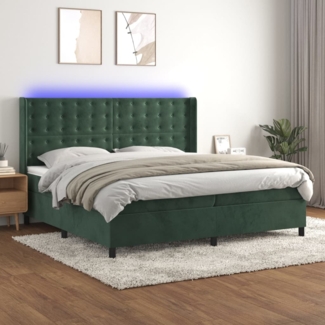 vidaXL Boxspringbett mit Matratze & LED Dunkelgrün 200x200 cm Samt 3139826