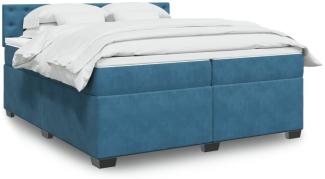 vidaXL Boxspringbett mit Matratze und LED-Beleuchtung, Samt blau, 200 x 200 cm