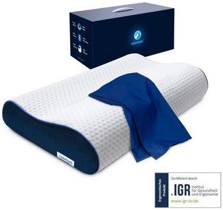 casimum Nackenstützkissen Orthopädisch mit atmungsaktivem Klimabezug, Füllung: Memory Foam, Bezug: Blau, Seitenschläfer, Rückenschläfer, ergonomisches Nackenkissen, höhenverstellbar 60x30 blauer Bezug