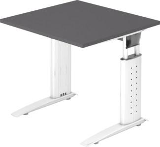 bümö höhenverstellbarer Schreibtisch U-Serie 80x80 cm in graphit, Gestell in weiß - PC Tisch klein für's Büro manuell höhenverstellbar, Computertisch verstellbar, US-08-G-W