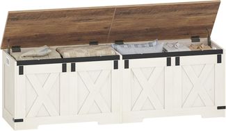Hzuaneri Schuhbank, Sitzbank mit Stauraum, 2 Stabile Scharniere, Scheunenstil, Holz Weiß Braun, 40 x 150 x 48,5 cm