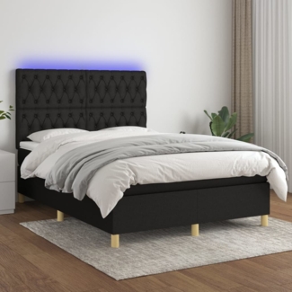 vidaXL Boxspringbett mit Matratze & LED Schwarz 140x190 cm Stoff 3135671