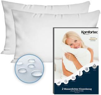 Komfortec Wasserdichter Kissenbezug 2er Set 50x70 cm mit Reißverschluss, Atmungsaktiv, Hypoallergen Kopfkissenbezüge, Anti-Milben, 2 Stück Kissenschoner, Weiß