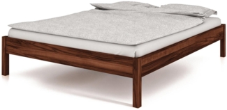 Bett Bento 1 aus Wildeiche massiv choco 160x200 cm ohne Kopfteil mit Holzbeinen