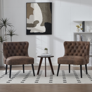 Polsterstuhl mit handgefertigter Nietenverzierung, luxuriösem Diamant-Knopf-Design und rutschfesten Füßen,Kaffee