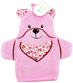 Baby Waschhandschuh Bär » Kinder Waschlappen Frottee » ca. 22x15 cm reine Baumwolle » Wasch Handschuh - Rosa