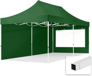 3x6 m Faltpavillon, ECONOMY Stahl 30mm, Seitenteil mit Panoramafenster, dunkelgrün