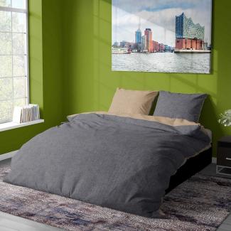 TRAUMSCHLAF Bettwäsche Melangebiber, Biber, 2 teilig, moderner Wende-Look für die kalte Jahreszeit