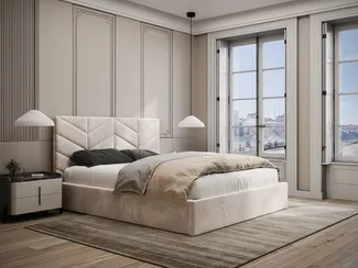 Vente-unique - JUSTANI Bett Stoff Beige - B 213 cm x H 106 cm x L 210 cm