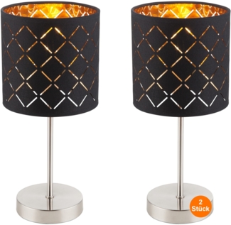 Nachttischlampe 2er Set Schwarz Lampenschirm Tischlampe Modern Klein Gold silber