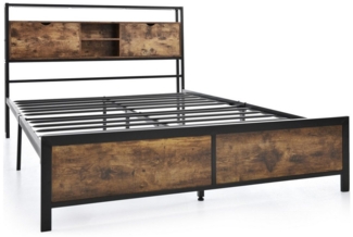 DOPWii Bettgestell Metallbett,Jugendbetten,Doppelbett 140x200cm mit Stauraum-Kopfteil, Metall Lattenrost,Jugendbett,Metall Bettgestell Bettrahmen