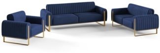 Sofaset Designersofas VALERIE 3-2-1 in Stoff Elisa Velvet Dunkelblau