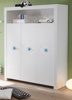 Babyzimmer Kleiderschrank Olivia weiß und blau 130 cm 3-türig