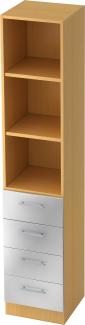 bümö office Aktenschrank Regal mit Schubladen, Büroschrank schmal aus FSC-Holz, 40cm breit in Buche/Silber - Aktenregal & Schubladenschrank mit Relinggriffen, Büro Möbel Schrank System, 7600-6-S-RE