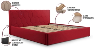 MOEBLO Polsterbett Bett 02 (aus Samt, Doppelbett mit gepolstertem Kopfteil, Bettkasten & Lattenrost, modernes Design mit Stauraum), (BxHxT): 158/178/198 x 95 x 220 cm