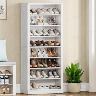 Schuhschrank, Freistehender Schuhkommode mit 21-24 Paar, Verstellbare Regalböden, Schuhkipper für Eingang, Wohnzimmer, Schlafzimmer, 62,5 x 30,5 x 145,5 cm, Weiß